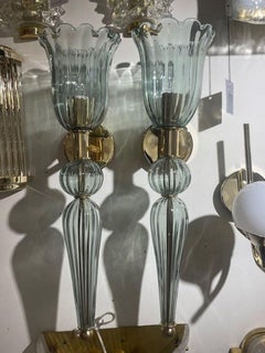 Pair of Murano Fontana Green Vase Form Sconces