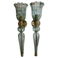 Pair of Murano Fontana Green Vase Form Sconces
