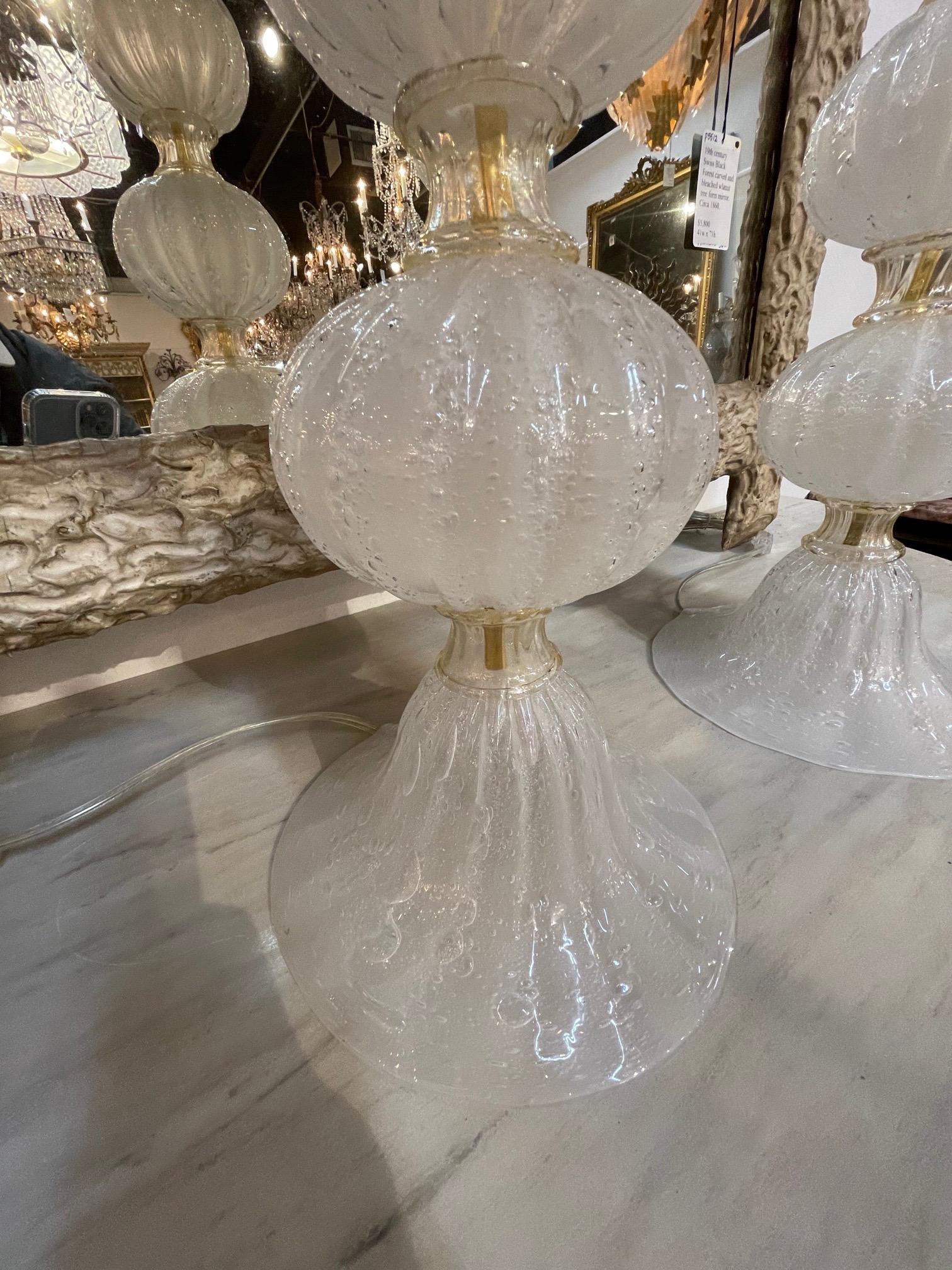 Contemporary Pair of Murano Frosted Silk Glass Ball Form Lamps For Sale
