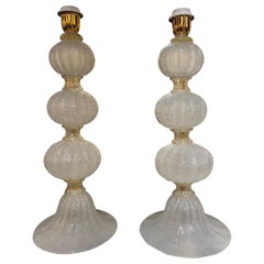 Paire de lampes en forme de boule en verre de soie dépoli de Murano