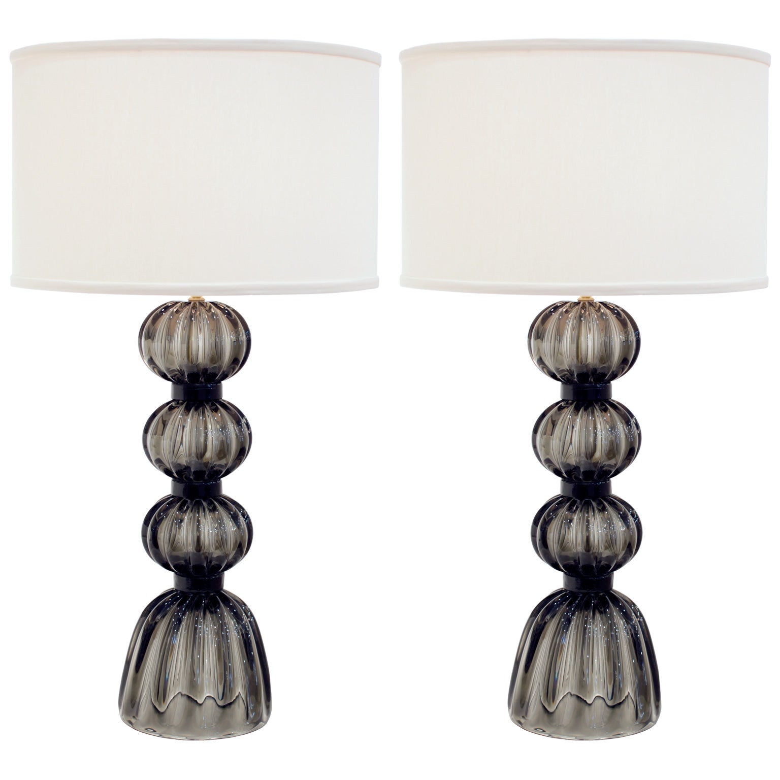 Paar Murano ""Fumato"" Tischlampen aus grauem Glas