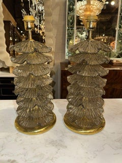 Pair of Murano Fume’ Glass “Ruffle” Lamps