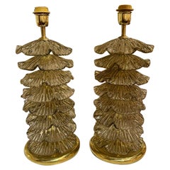 Pair of Murano Fume’ Glass “Ruffle” Lamps