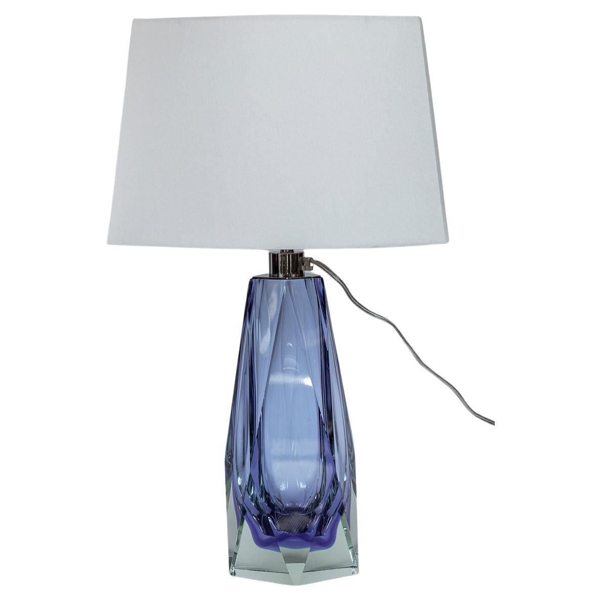 Italian Pair of Murano Gem Faceted Lilac Table Lamps, Contemporary For Sale