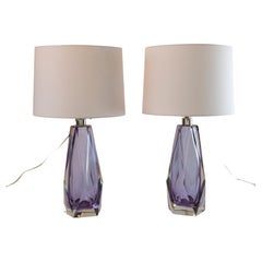 Pair of Murano Gem Faceted Lilac Table Lamps, Contemporary