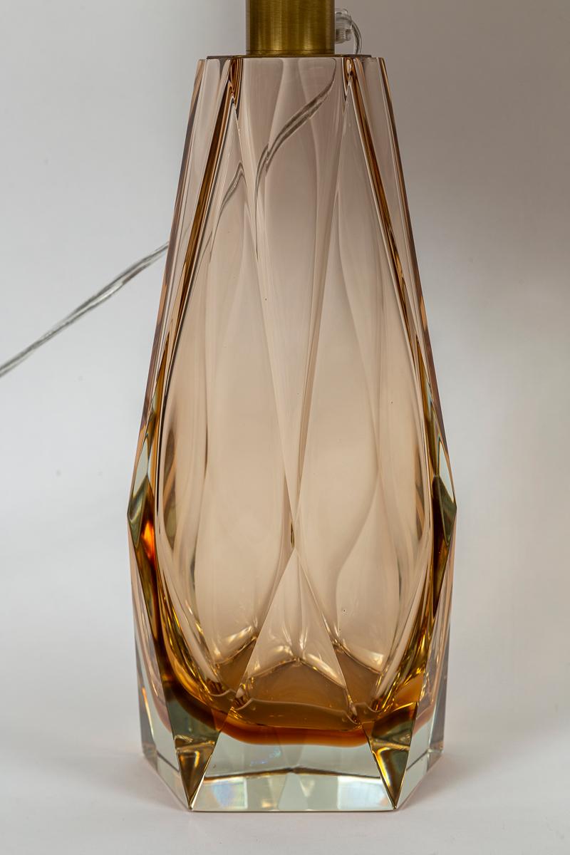 Pareja de Lámparas de Sobremesa de Murano con Gema Facetada de Salmón, Contemporáneas Moderno en venta