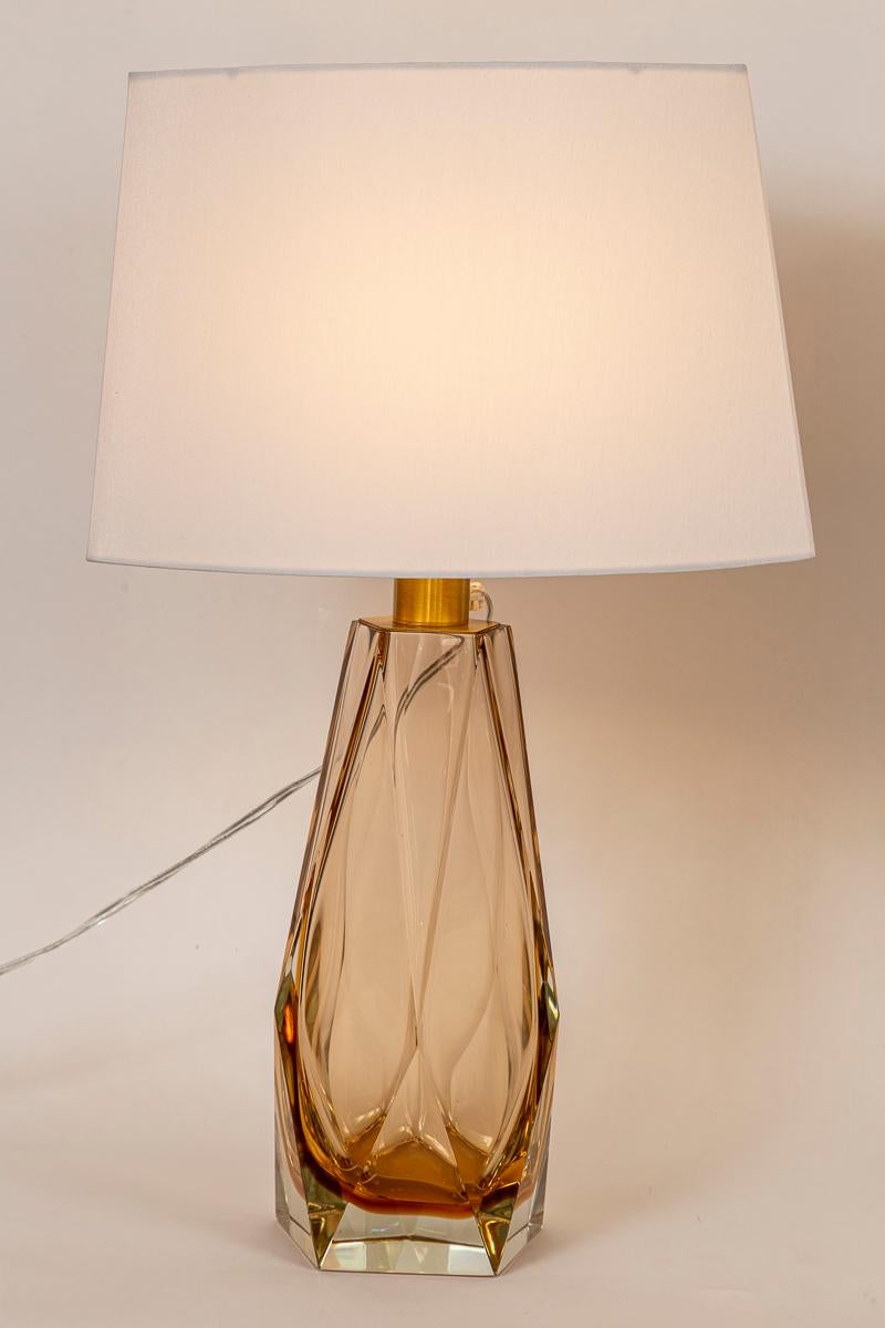 Pareja de Lámparas de Sobremesa de Murano con Gema Facetada de Salmón, Contemporáneas Siglo XXI y contemporáneo en venta