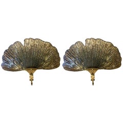 Pair of Murano Gilt and Silvered Mirrored Glass Shell Sconces, 1980s