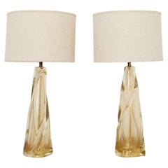Pair of Murano Gilt Swirl Glass Lamps by Salviati