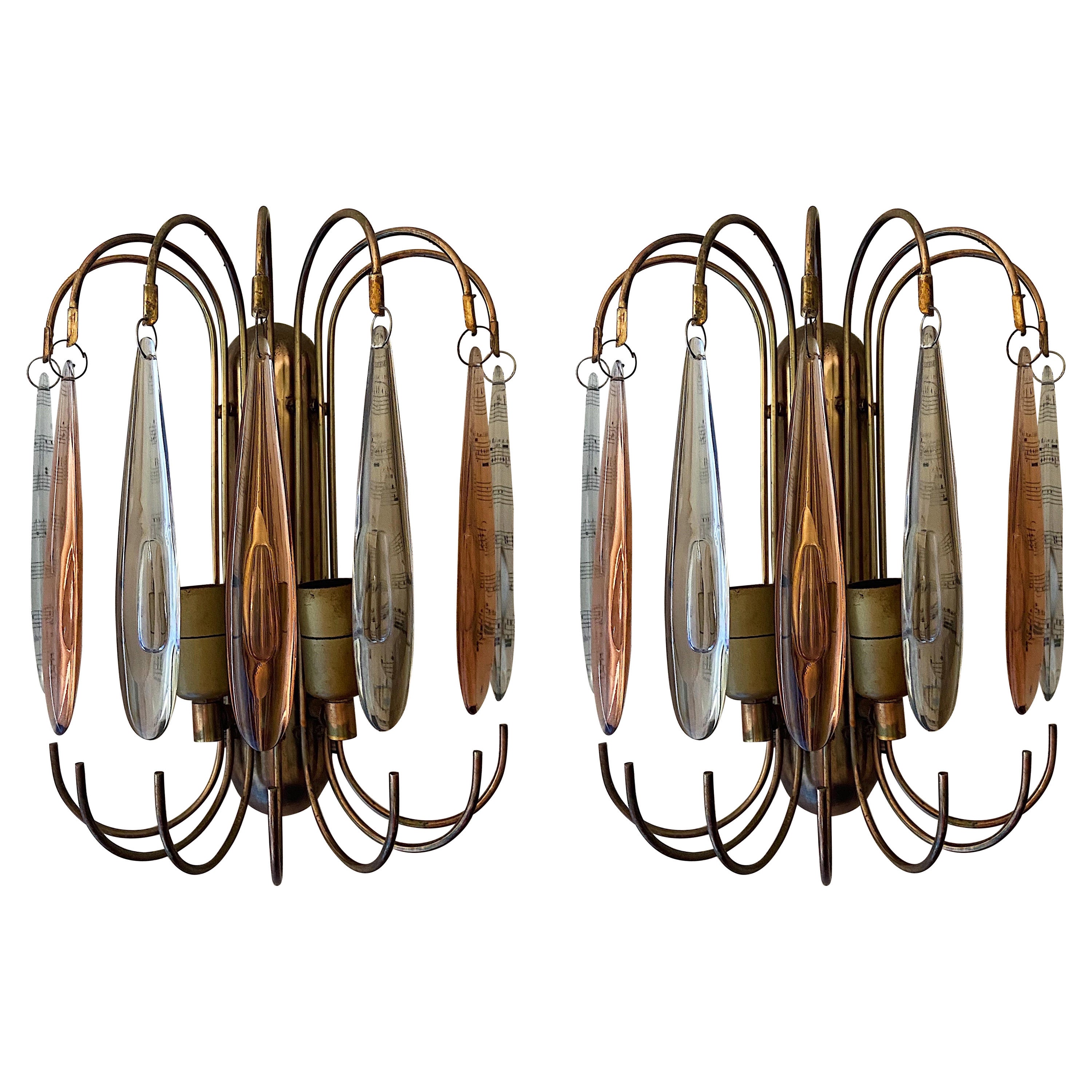 Pair of Murano Glass 1950s Wall Lights in the Style of Paolo Venini