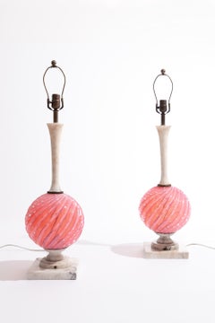 Pair of Murano Glass & Alabaster Lamps, attributed to Seguso
