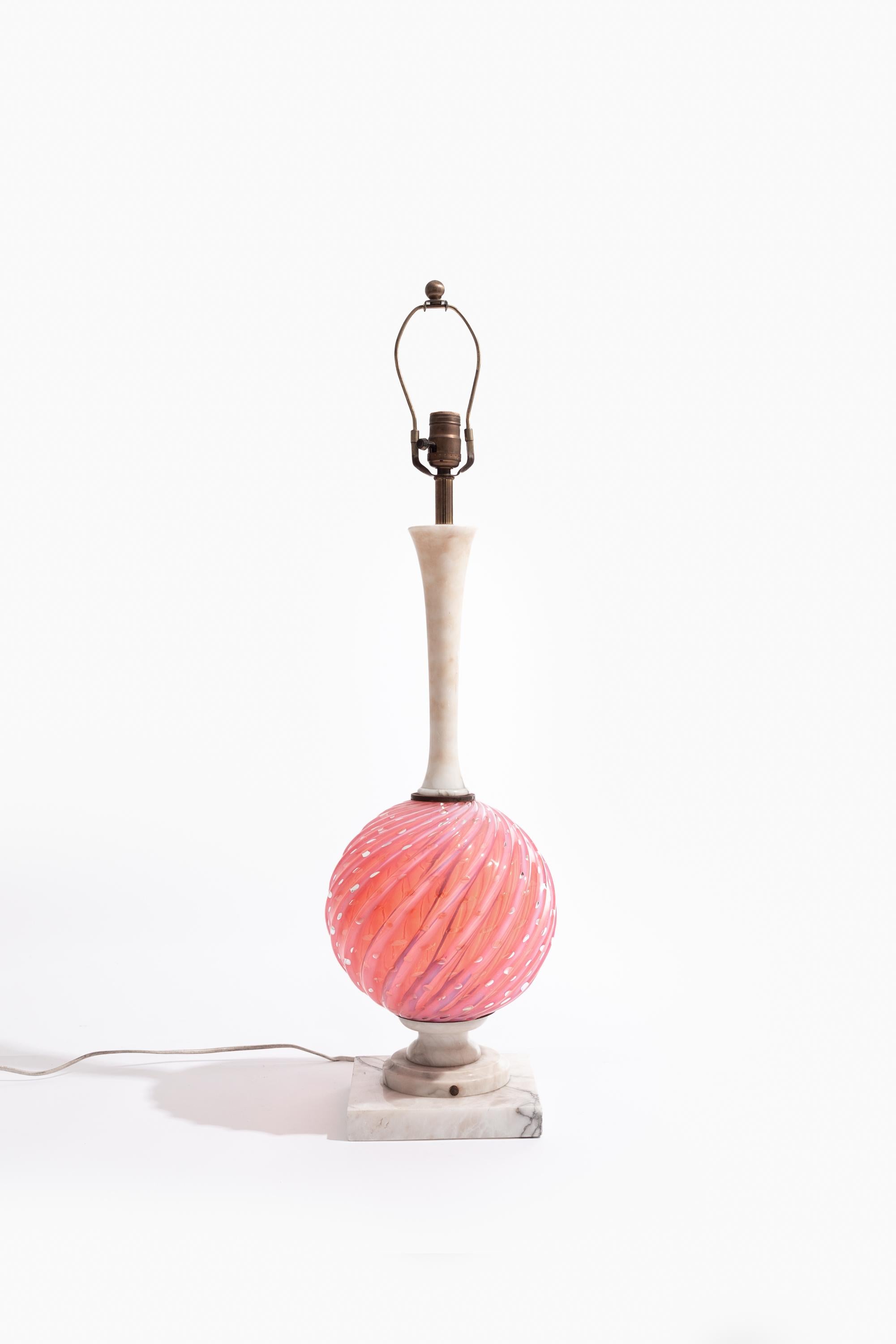 Mid-Century Modern Pair of Murano Glass & Alabaster Lamps, attributed to Seguso For Sale