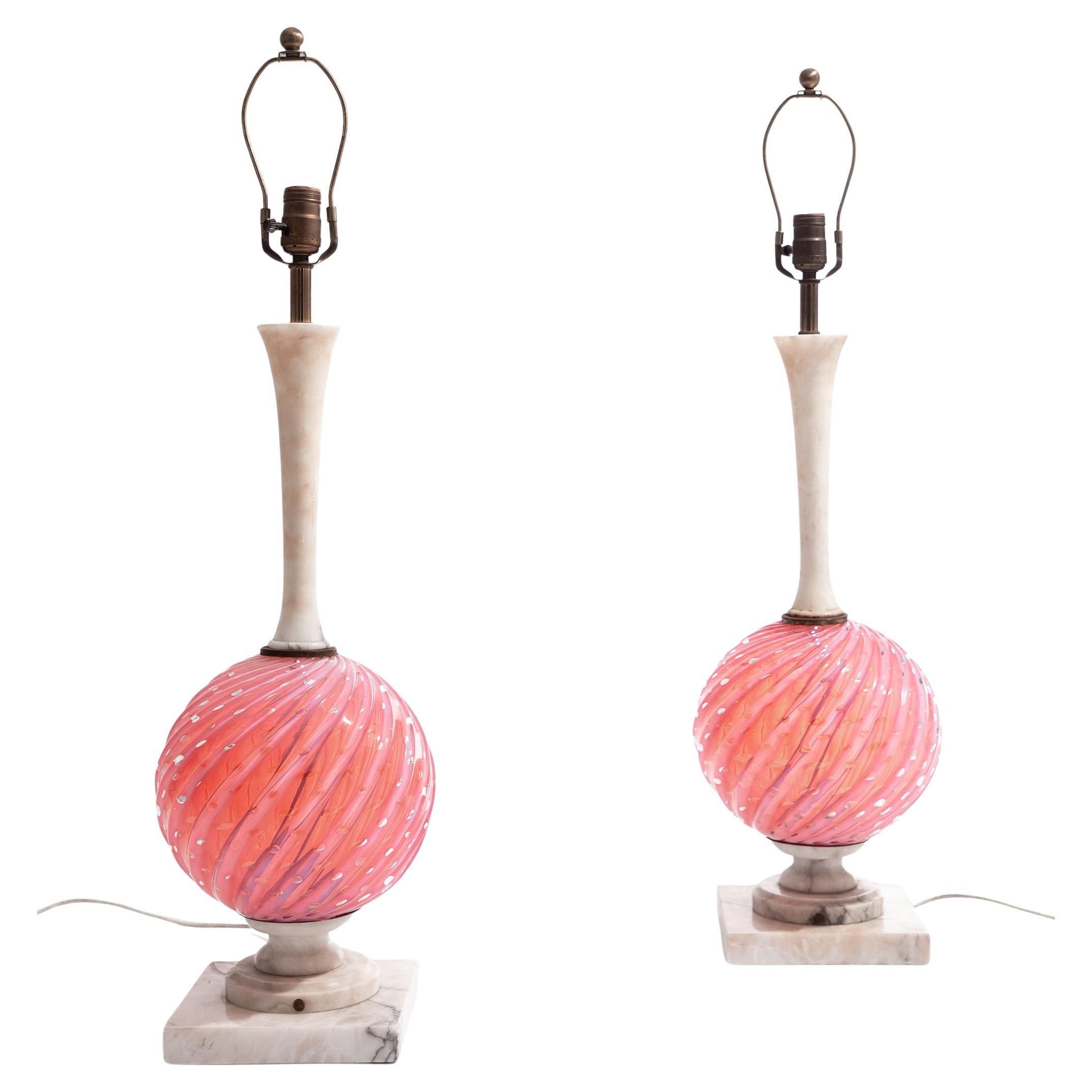 Pair of Murano Glass & Alabaster Lamps, attributed to Seguso