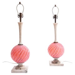 Pair of Murano Glass & Alabaster Lamps, attributed to Seguso