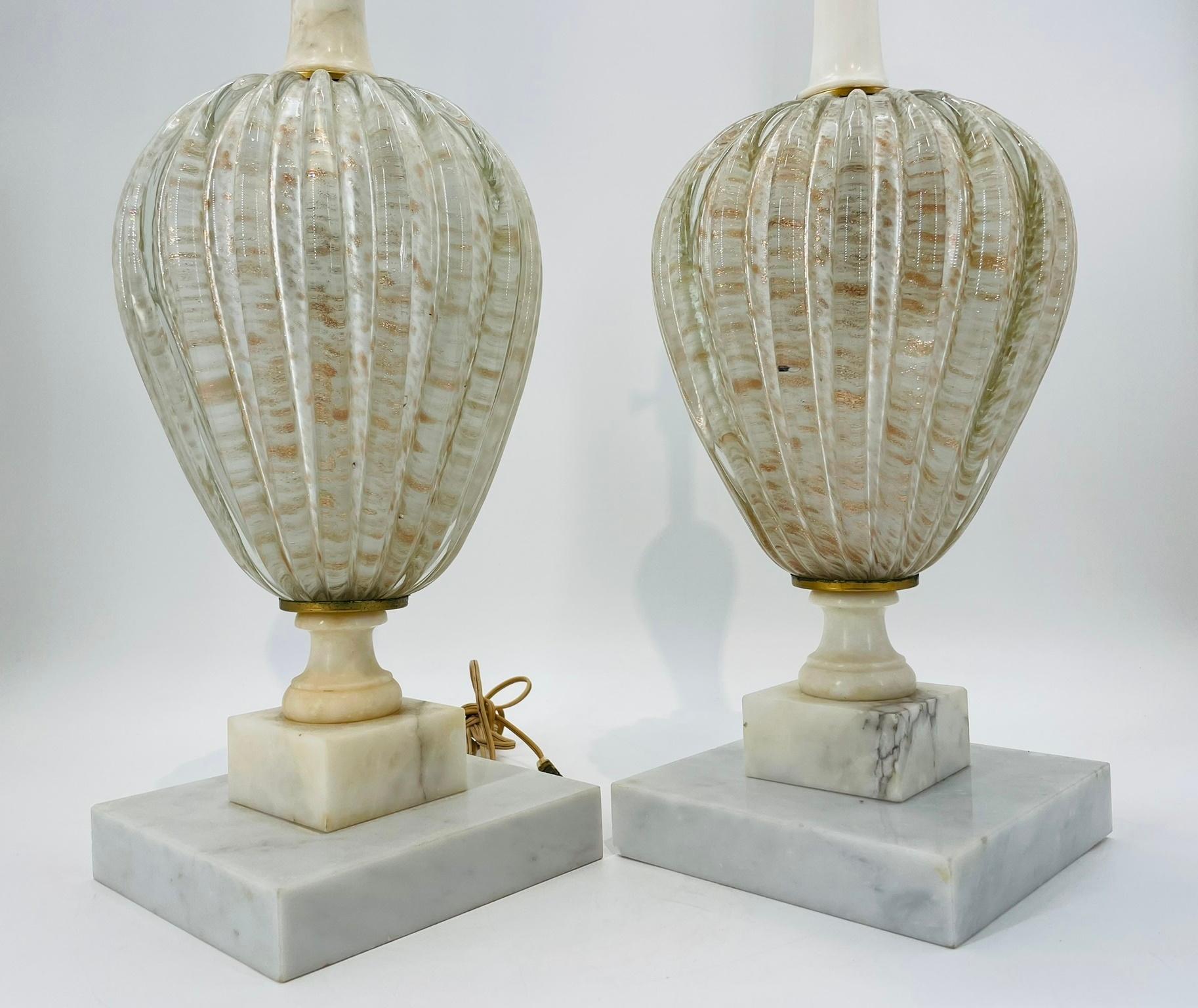 Pair of Murano Glass & Alabaster Table Lamps, Italy 1960's For Sale 2