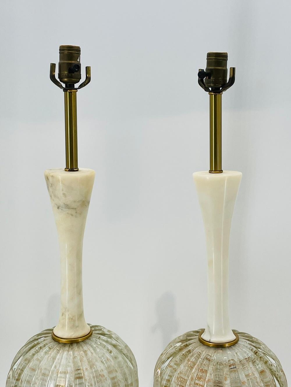Pair of Murano Glass & Alabaster Table Lamps, Italy 1960's For Sale 4
