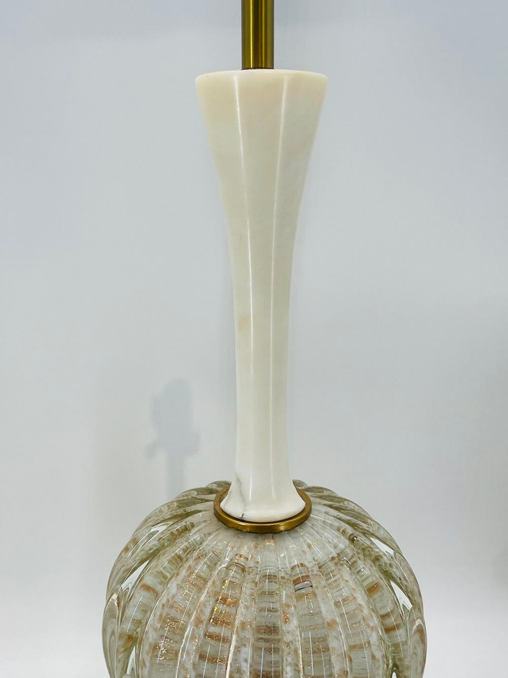 Pair of Murano Glass & Alabaster Table Lamps, Italy 1960's For Sale 1