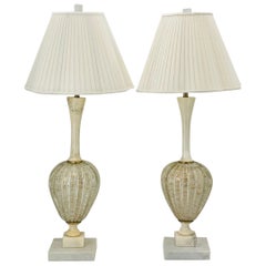 Vintage Pair of Murano Glass & Alabaster Table Lamps, Italy 1960's