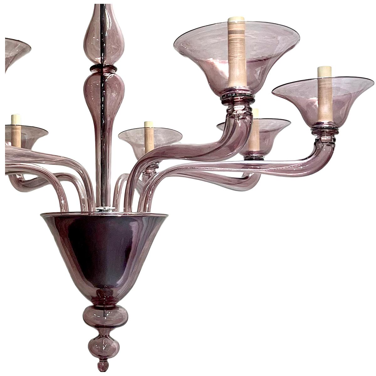 Italian Pair of Murano Glass Amethyst Chandeliers, Sold Individually