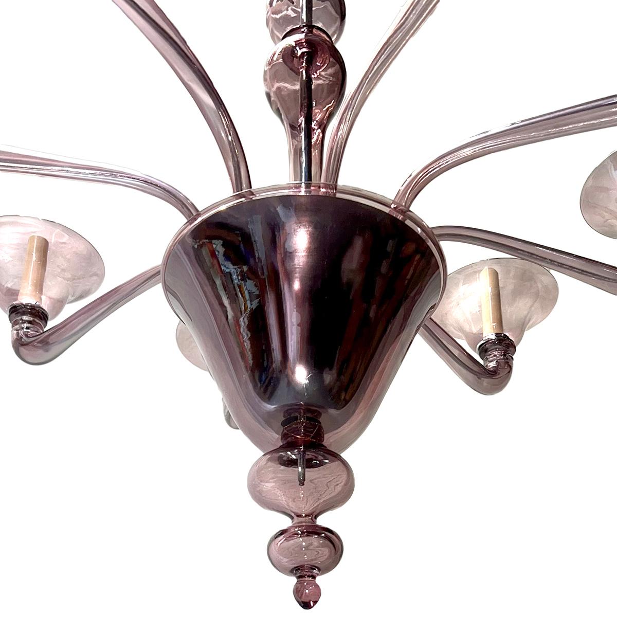 Mid-20th Century Pair of Murano Glass Amethyst Chandeliers, Sold Individually