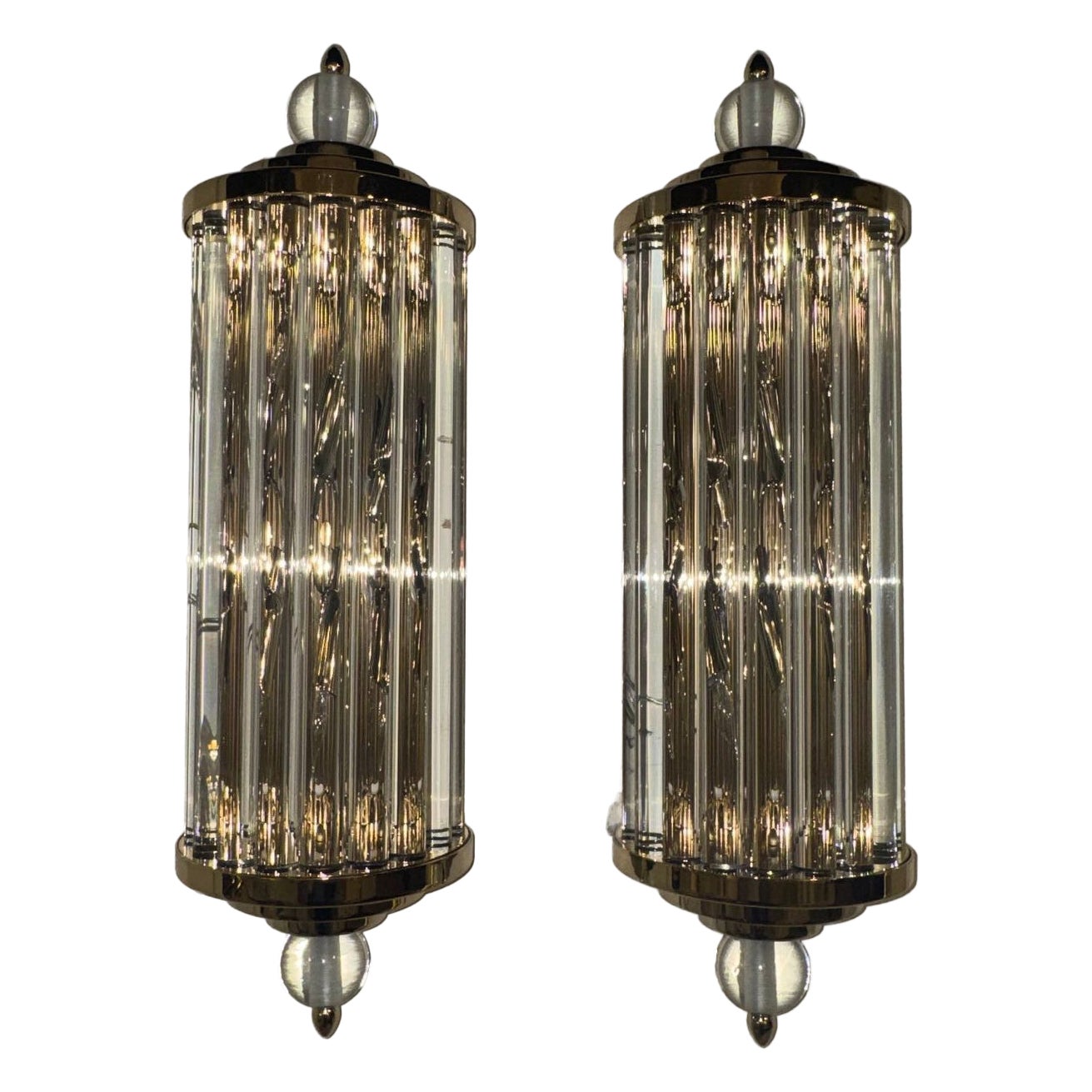 Pair of Murano Glass and Brass Barber Sconces For Sale