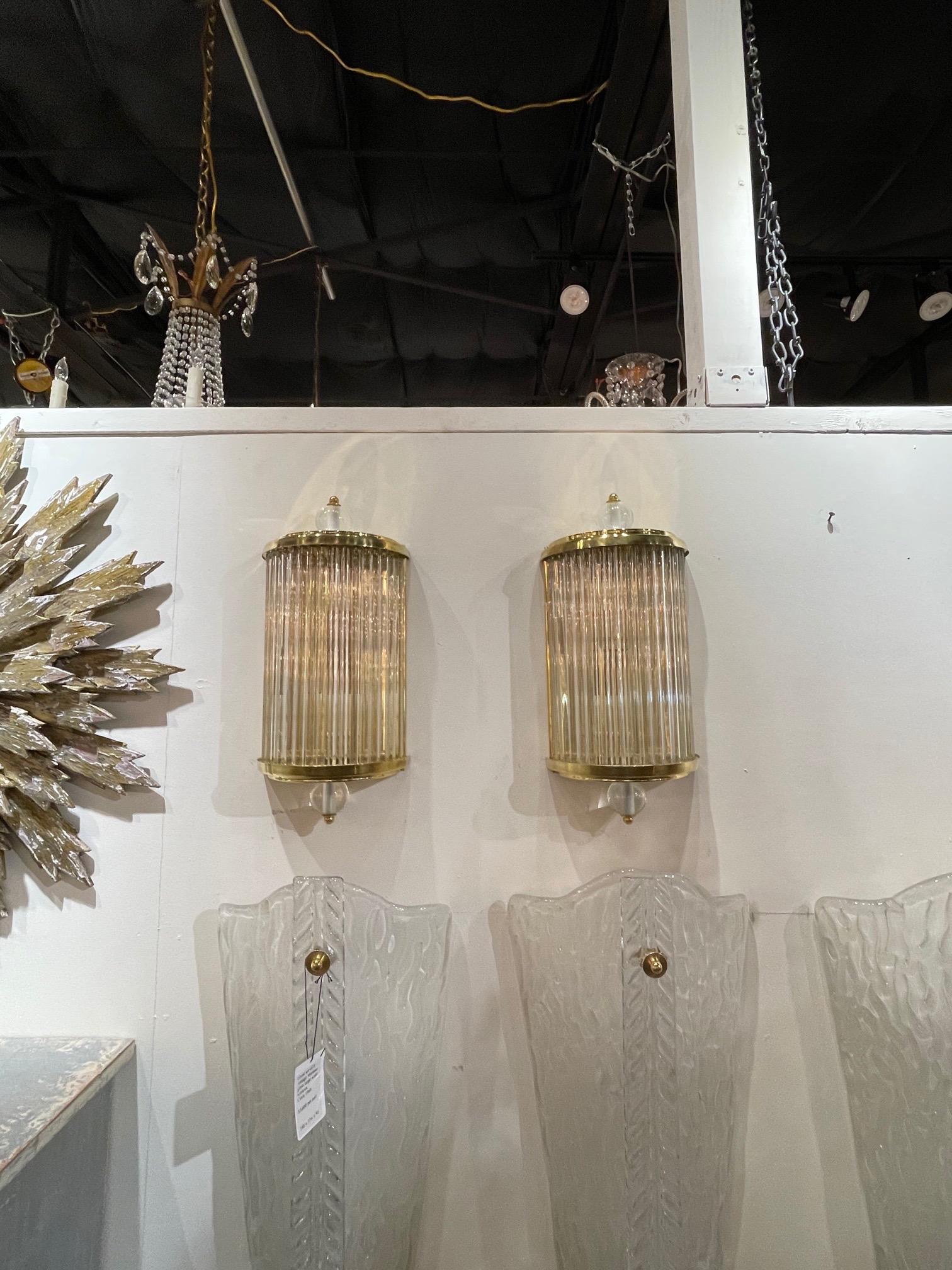 Gorgeous pair of Murano glass and brass barber style sconces. Excellent quality and these beauties glisten!
So pretty!!