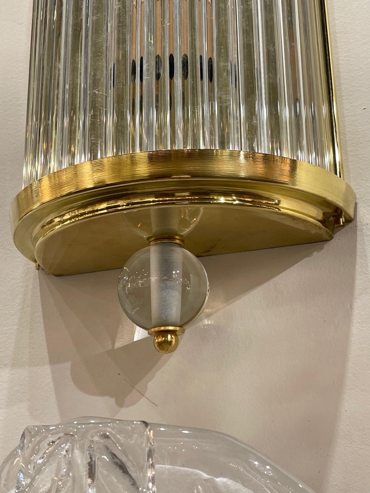 Contemporary Pair of Murano Glass and Brass Barber Style Sconces