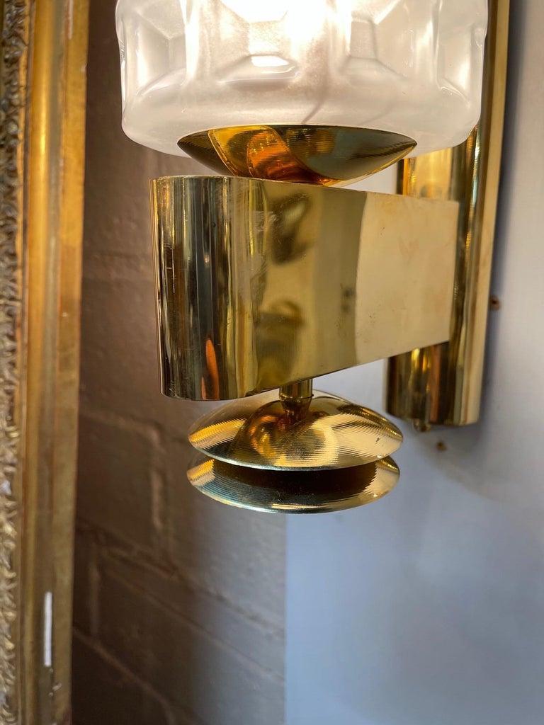 Pair of Murano Glass and Brass Barber Style Sconces For Sale 1