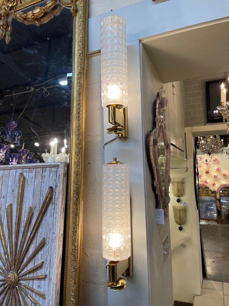 Pair of Murano Glass and Brass Barber Style Sconces For Sale 2