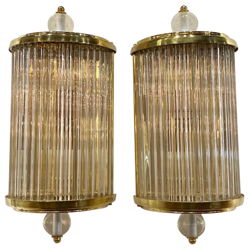 Pair of Murano Glass and Brass Barber Style Sconces