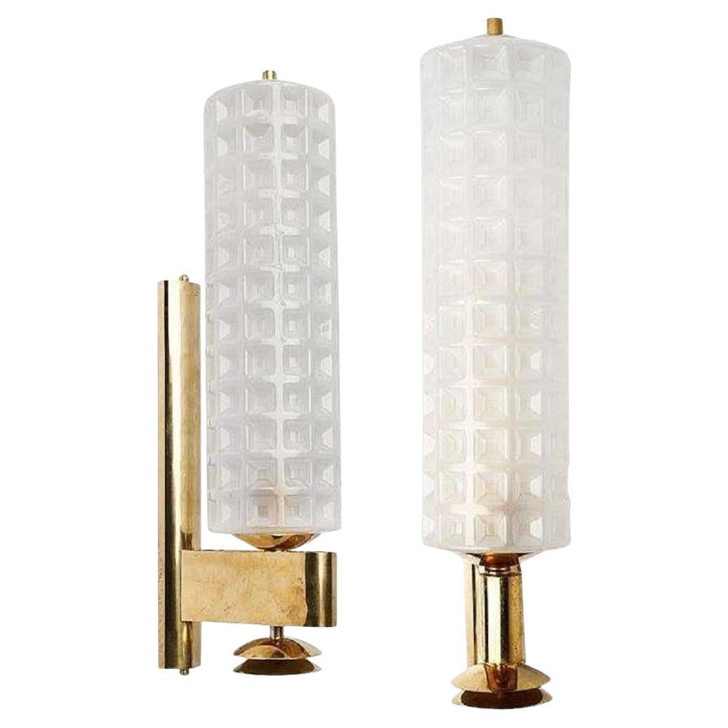 Pair of Murano Glass and Brass Barber Style Sconces For Sale