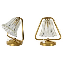 Paire de lampes de table cloche en verre de Murano et laiton par Barovier, Italie, années 1930