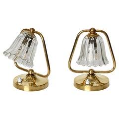 Paire de lampes de table cloche en verre de Murano et laiton par Barovier, Italie, années 1940