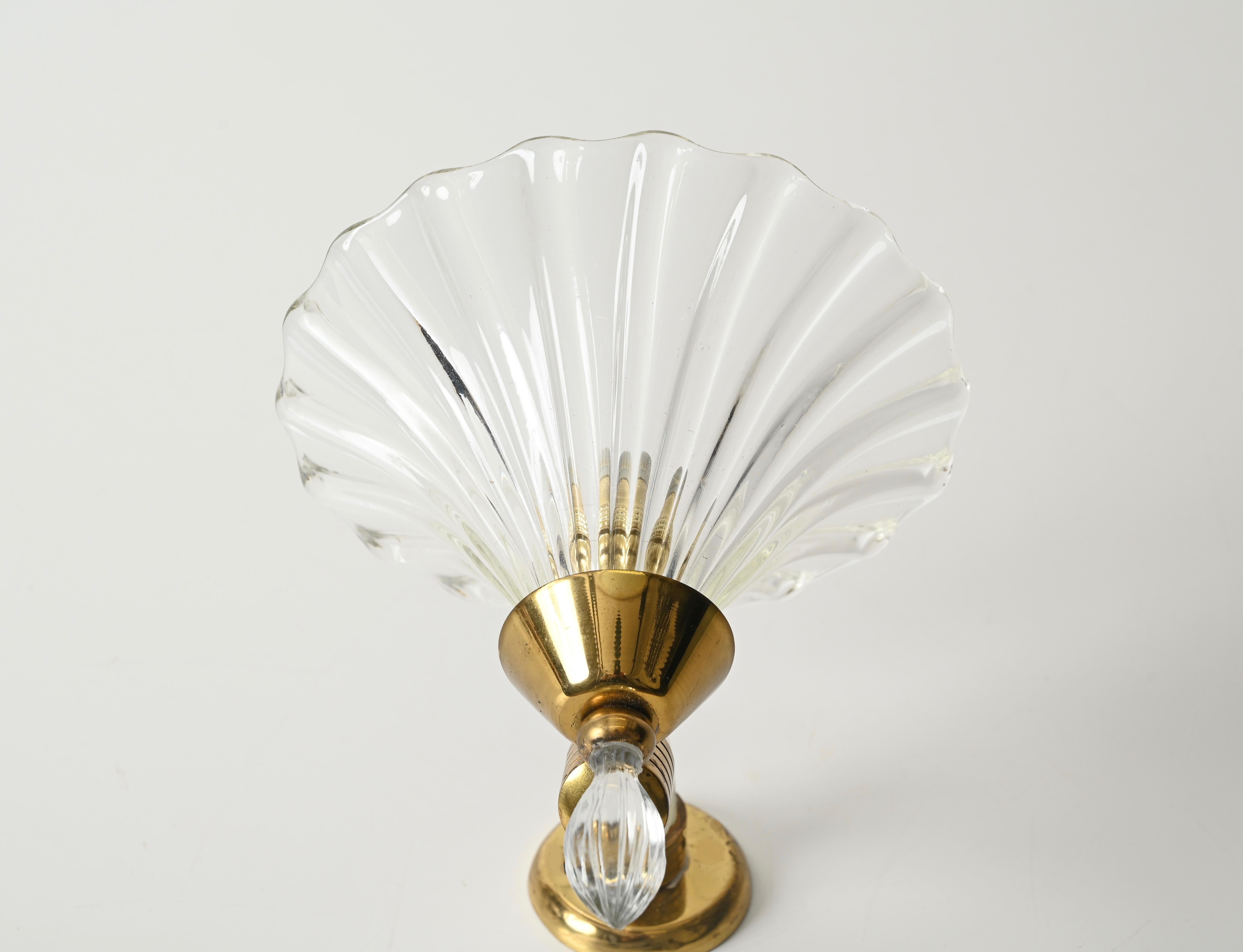 Pareja de candelabros florales de cristal de Murano y latón, de Barovier, Italia Años 50 en venta 3