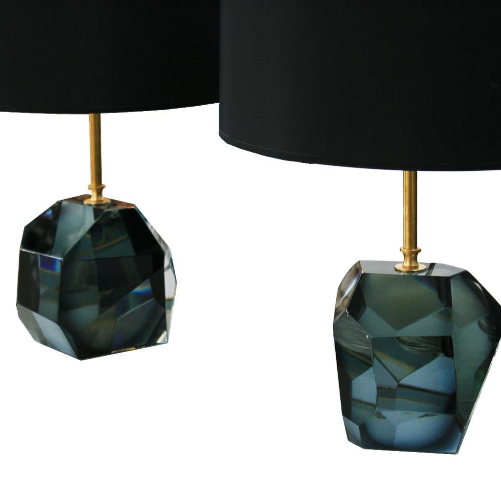 Pair of Murano Glass and Brass Italian Table Lamps In Good Condition In Ibiza, Spain