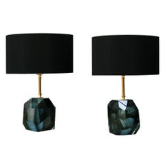 Pair of Murano Glass and Brass Italian Table Lamps