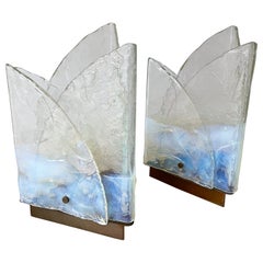 Pair of Murano Glass and Brass Lamps by Carlo Nason for Mazzega, Italy, 1970s