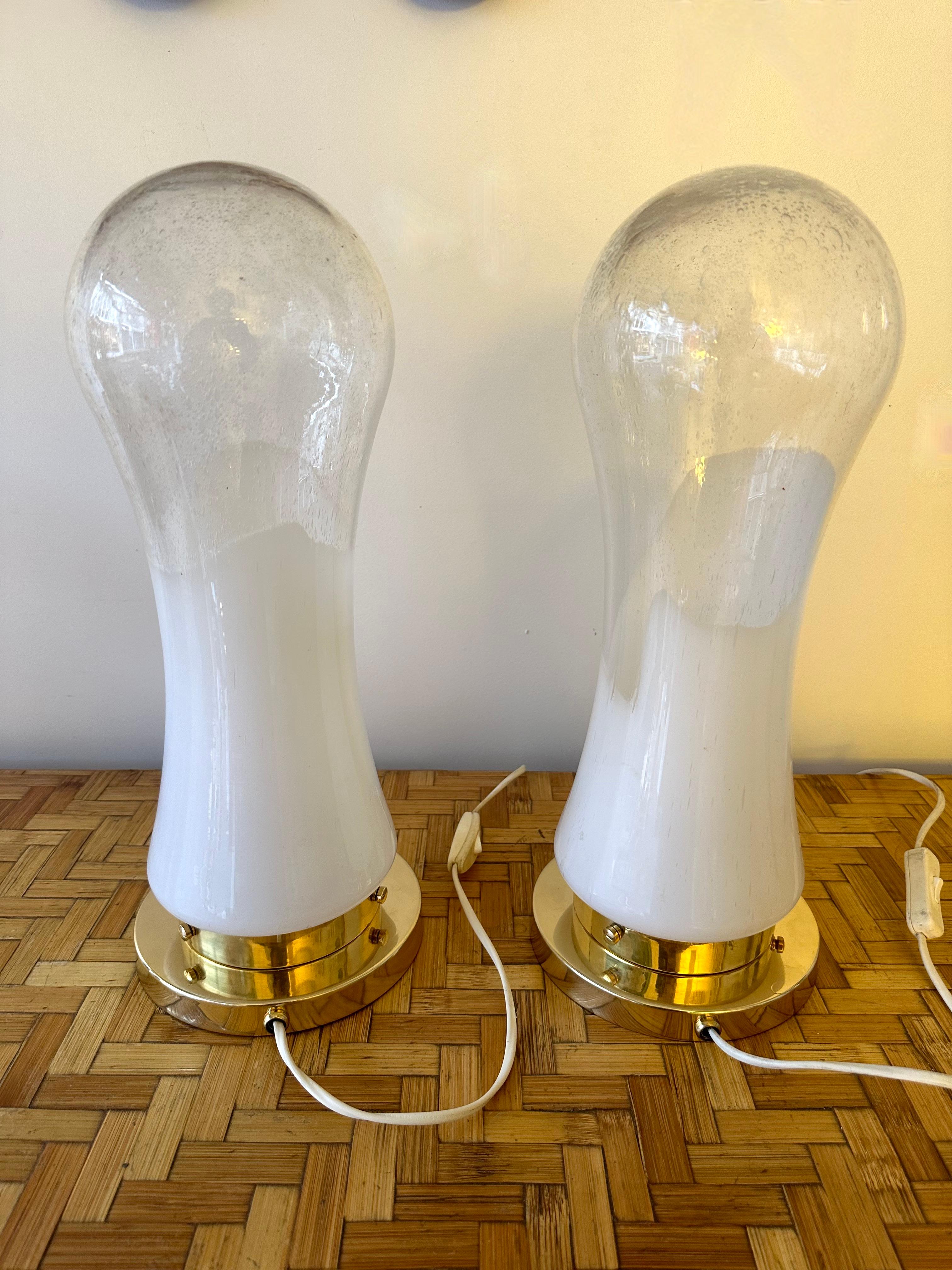 Pair of Murano Glass and Brass Lamps by Mazzega, Italy, 1970s For Sale 4