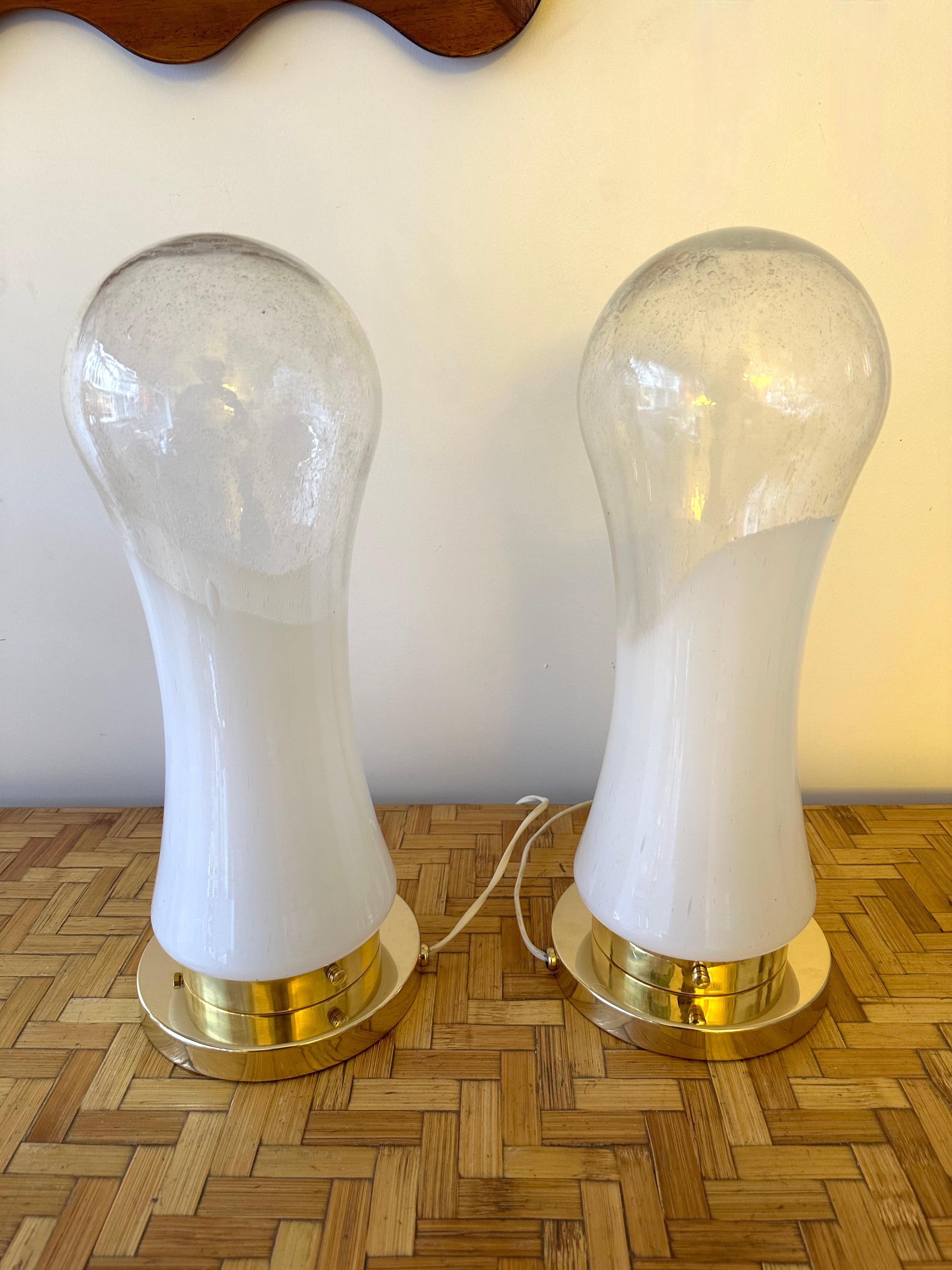 Pair of Murano Glass and Brass Lamps by Mazzega, Italy, 1970s For Sale 5