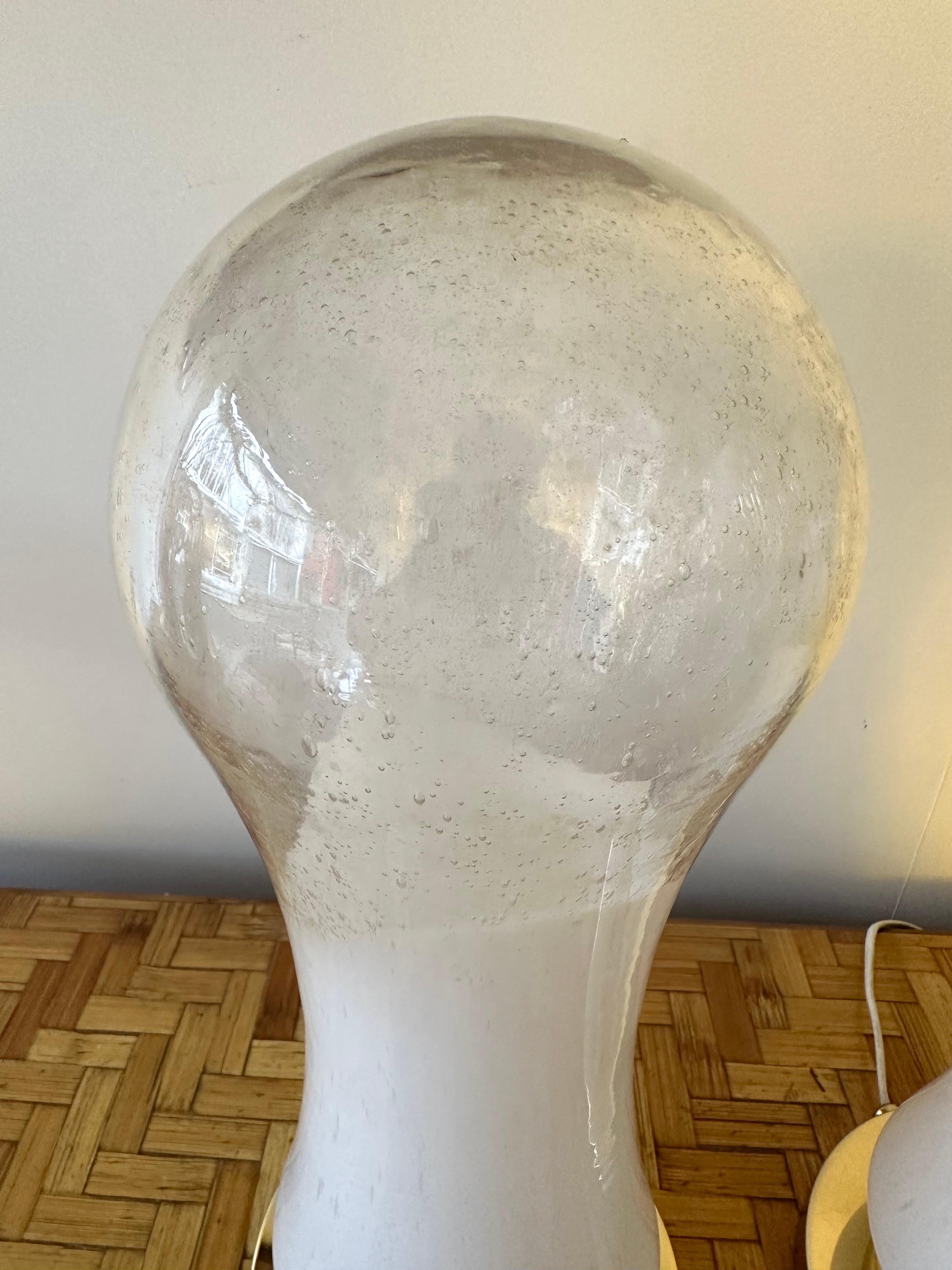 Late 20th Century Pair of Murano Glass and Brass Lamps by Mazzega, Italy, 1970s For Sale