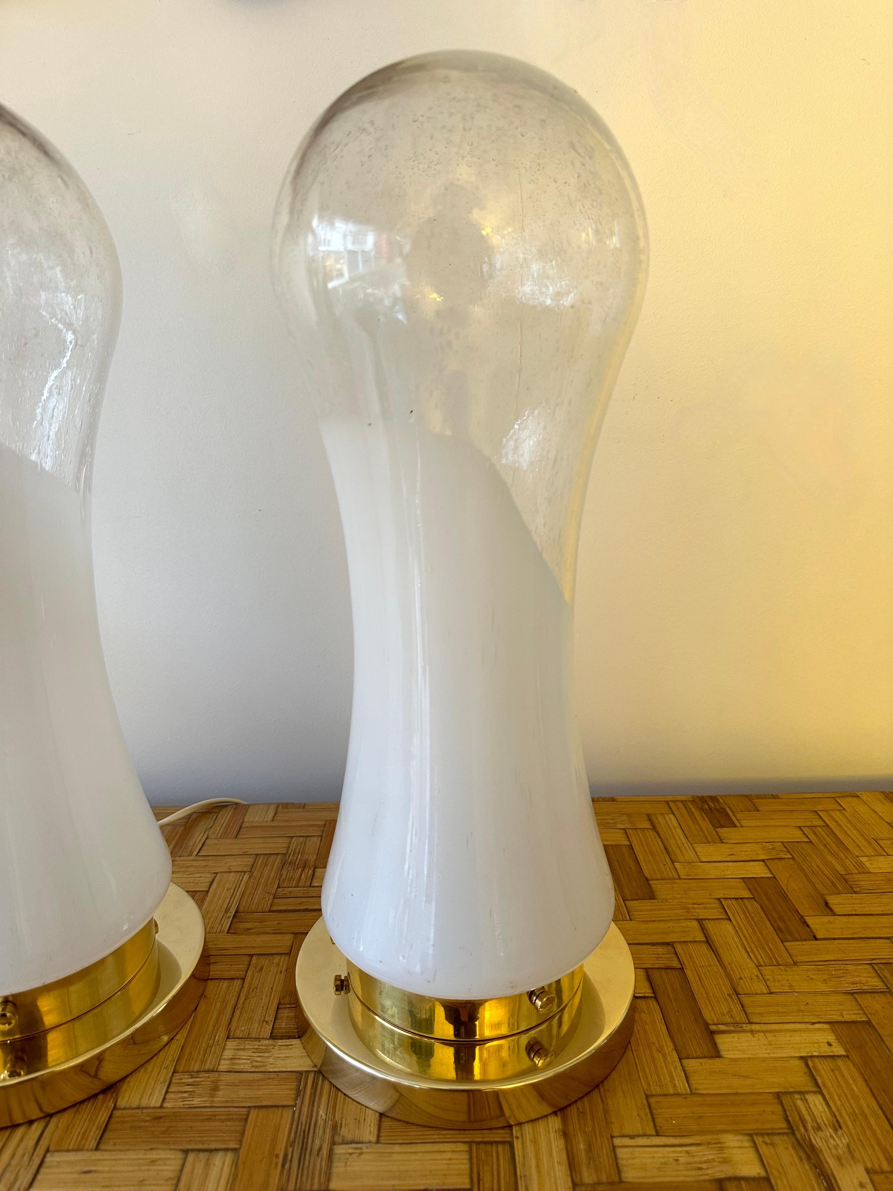 Pair of Murano Glass and Brass Lamps by Mazzega, Italy, 1970s For Sale 2