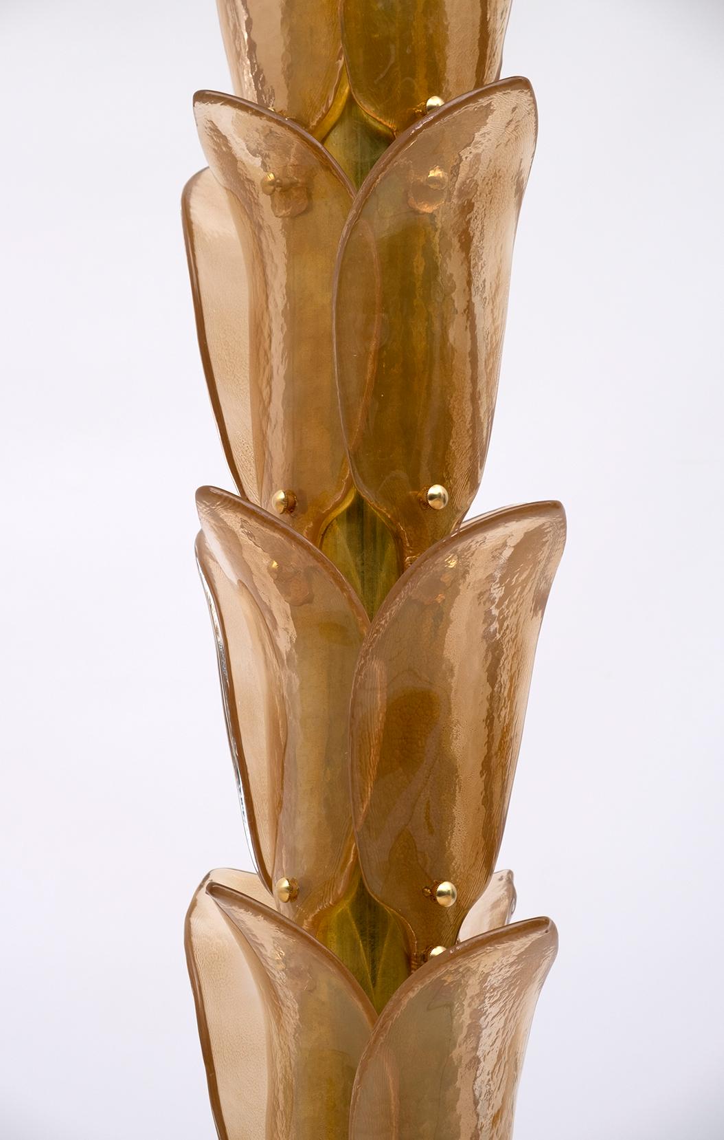 Pair of Murano Glass and Brass Palm Tree Floor Lamp, 1970s 5