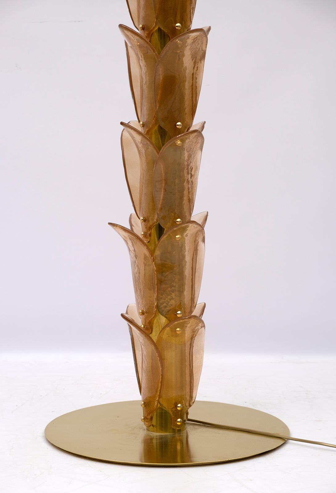 Pair of Murano Glass and Brass Palm Tree Floor Lamp, 1970s 7