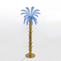 Pair of Murano Glass and Brass Palm Tree Floor Lamp, 1970s