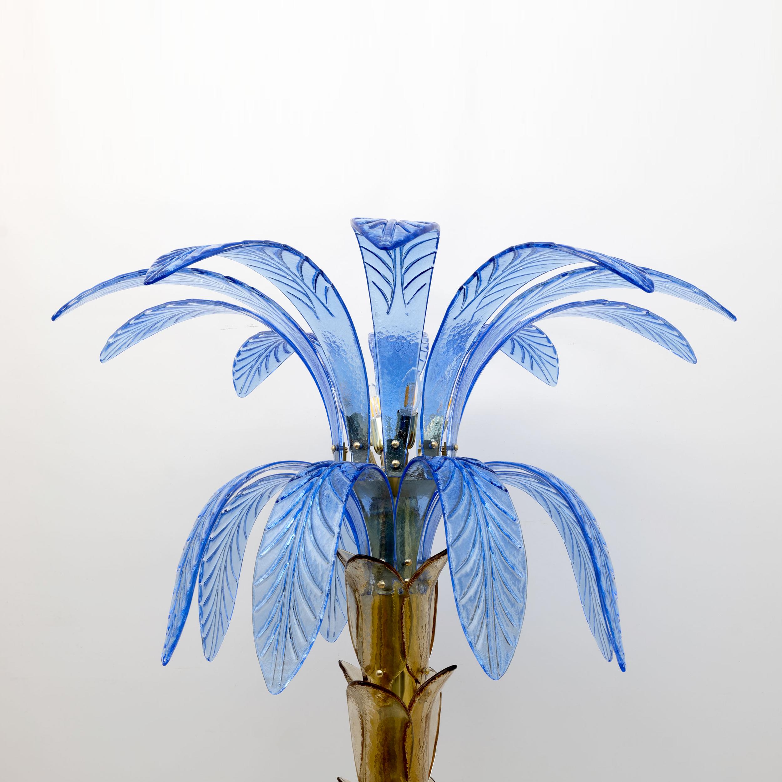 Late 20th Century Pair of Murano Glass and Brass Palm Tree Floor Lamp, 1970s in vendita