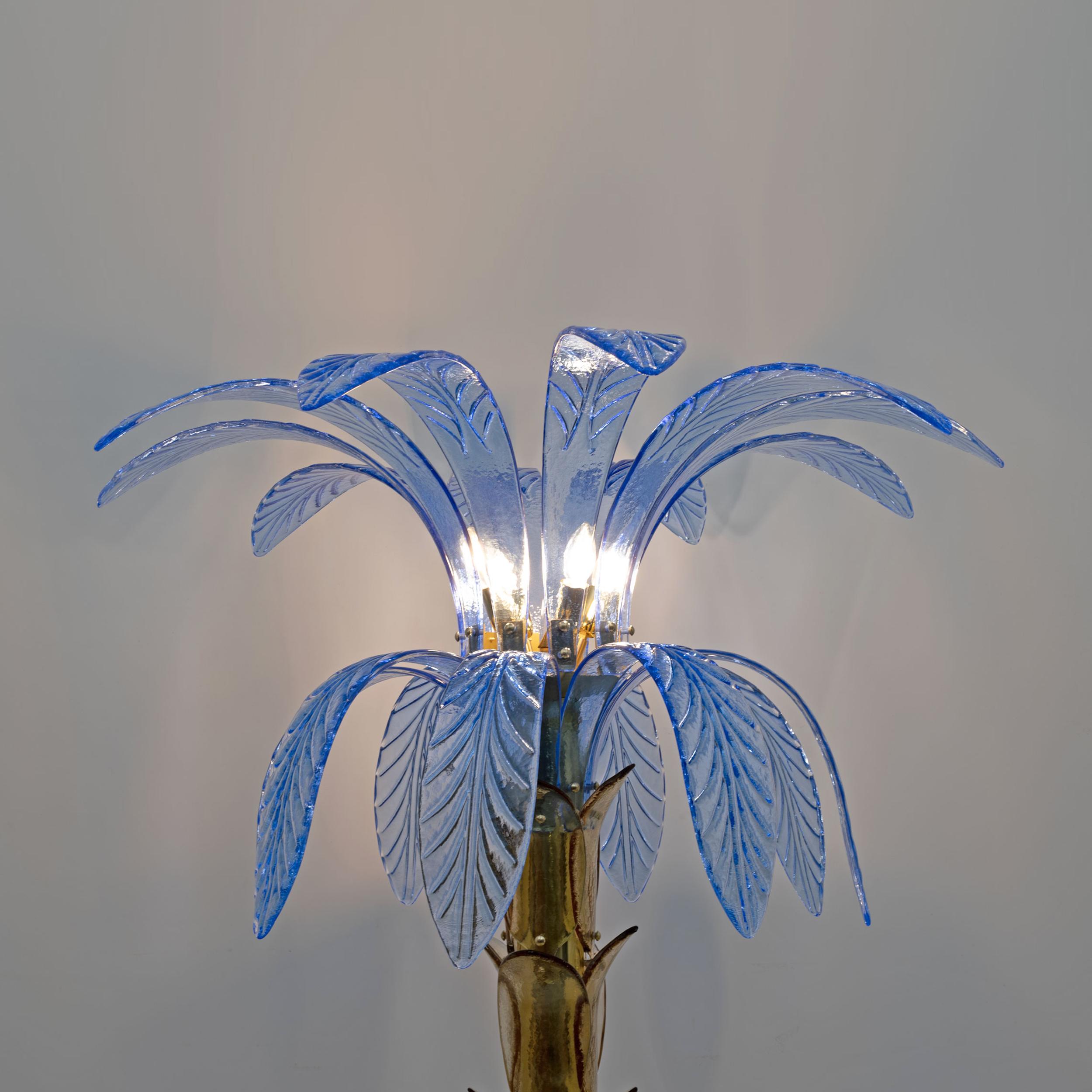 Pair of Murano Glass and Brass Palm Tree Floor Lamp, 1970s in vendita 2