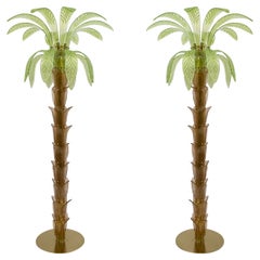 Pair of Murano Glass and Brass Palm Tree Floor Lamp, 1970s