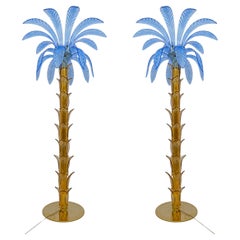 Pair of Murano Glass and Brass Palm Tree Floor Lamp, 1970s