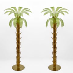 Pair of Murano Glass and Brass Palm Tree Floor Lamps