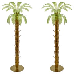 Pair of Murano Glass and Brass Palm Tree Floor Lamps